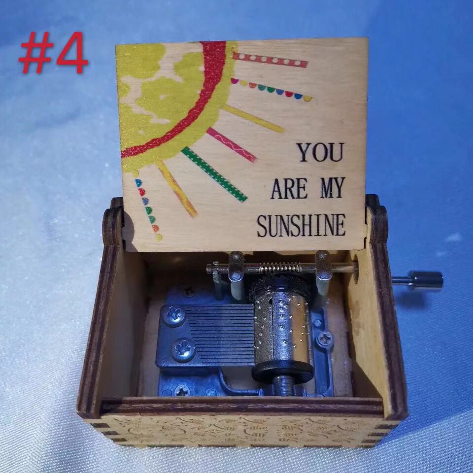 You are my sunshine hand crank wooden music box gift carved wooden hand