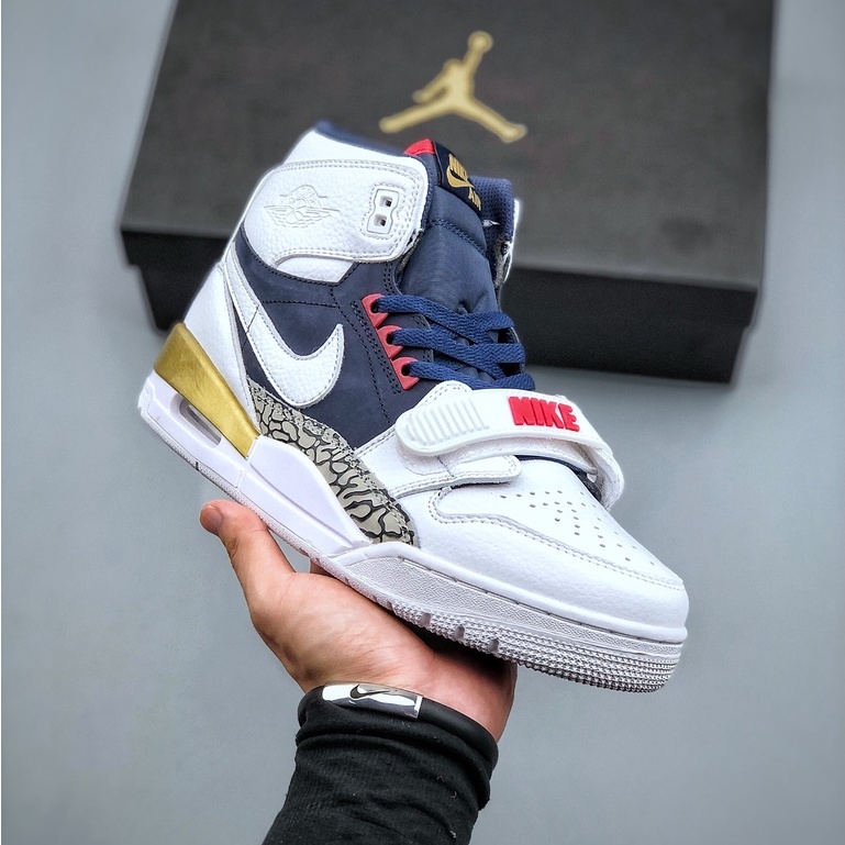 Nike Air Jordan Legacy 312 High cut Basketball Shoes Casual Sneakers For Men Women White Blue Gold