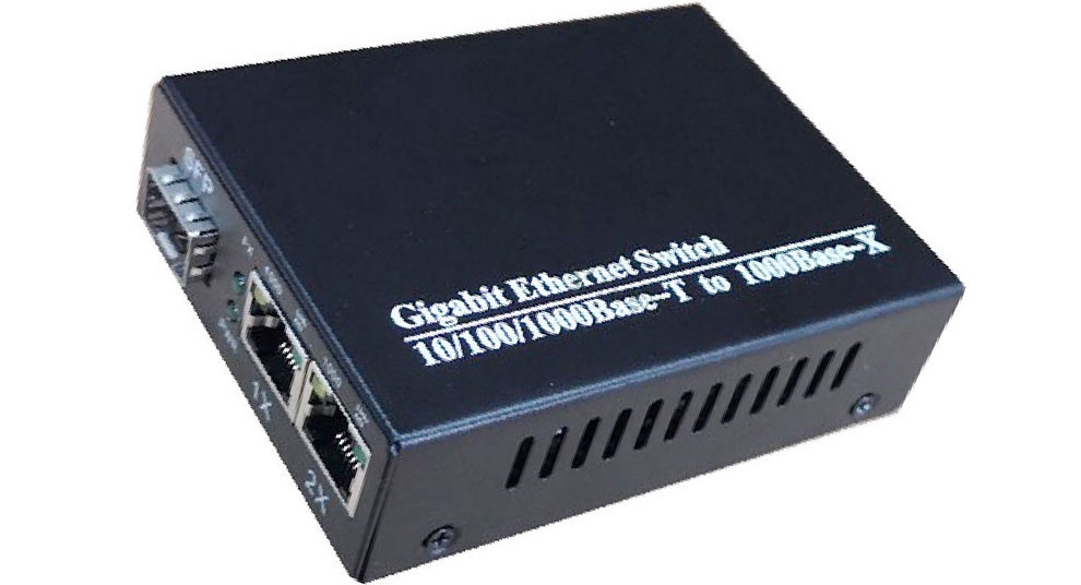 1 Pair 10/100/1000M Fiber Optical Media Converter 1 Port SFP to 2 RJ45 ...