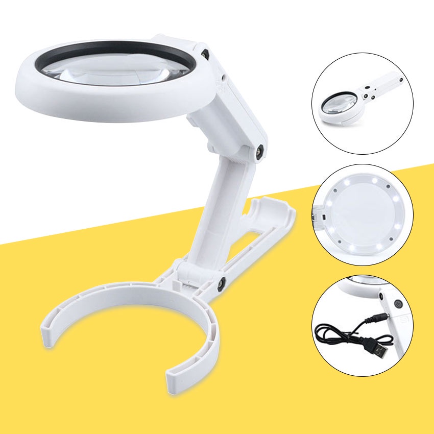 Foldable Magnifying Glass With Light 8 LED Lamp Dual Use for Reading ...