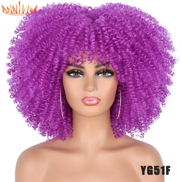 wig Short Afro Kinky Curly Wig With Bangs For Black Women Synthetic ...