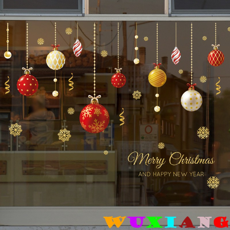 【wuxiang】Christmas wall stickers shop window glass shop gold christmas