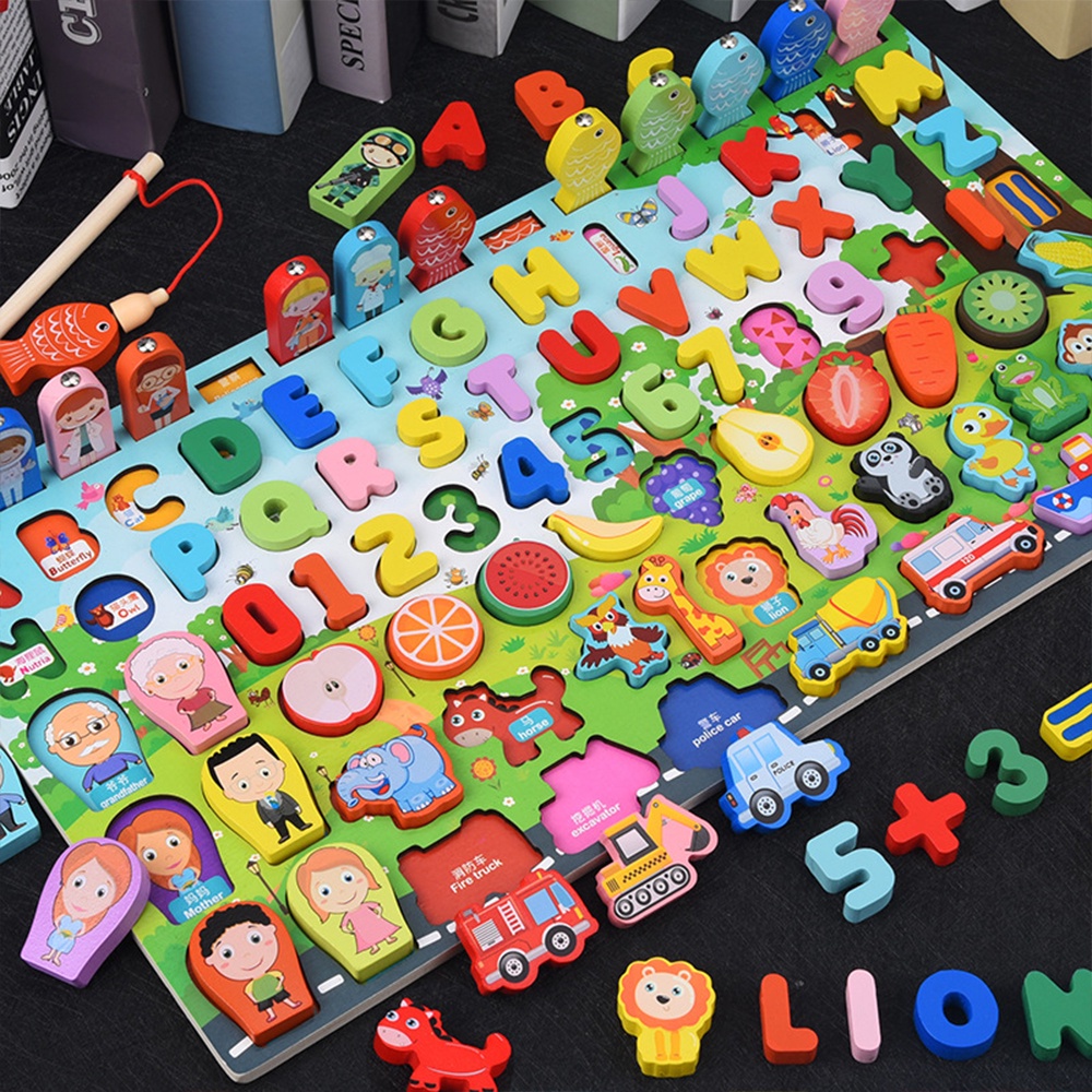 Montessori Educational Toys Wooden Letter Puzzles Board Early Learning ...