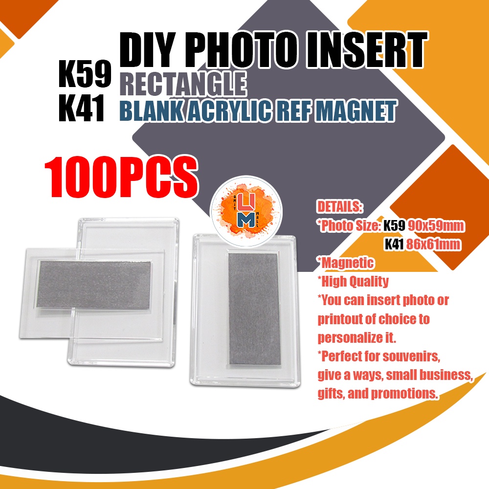 100pcs Blank Rectangle Acrylic Photo Insert Ref Magnet k59 k41 ...