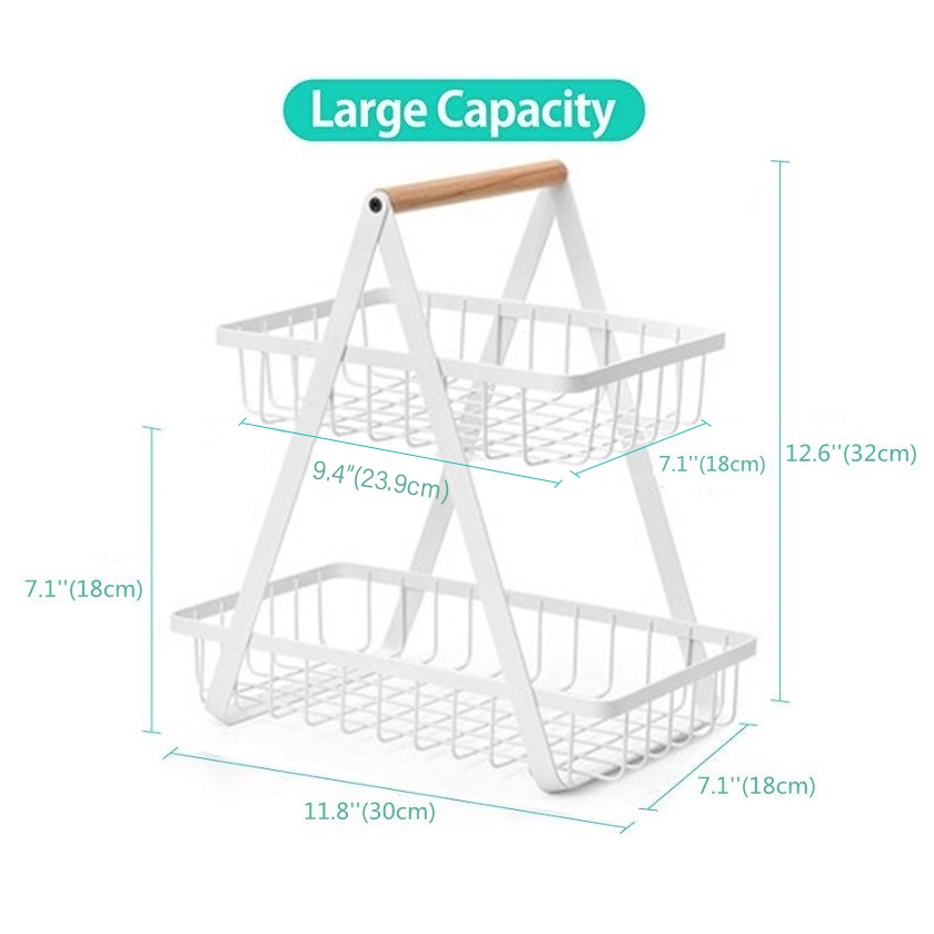 2 Tier Countertop Fruit Basket Bread Vegetable Rack Table Top Display ...