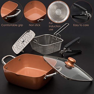 Ceramic Non-stick Pan Copper Square Pan Induction Chef Glass Lid Fry Basket  Steam Rack 4 Piece Set 9.5 Inches Used In Induction - Pans - AliExpress