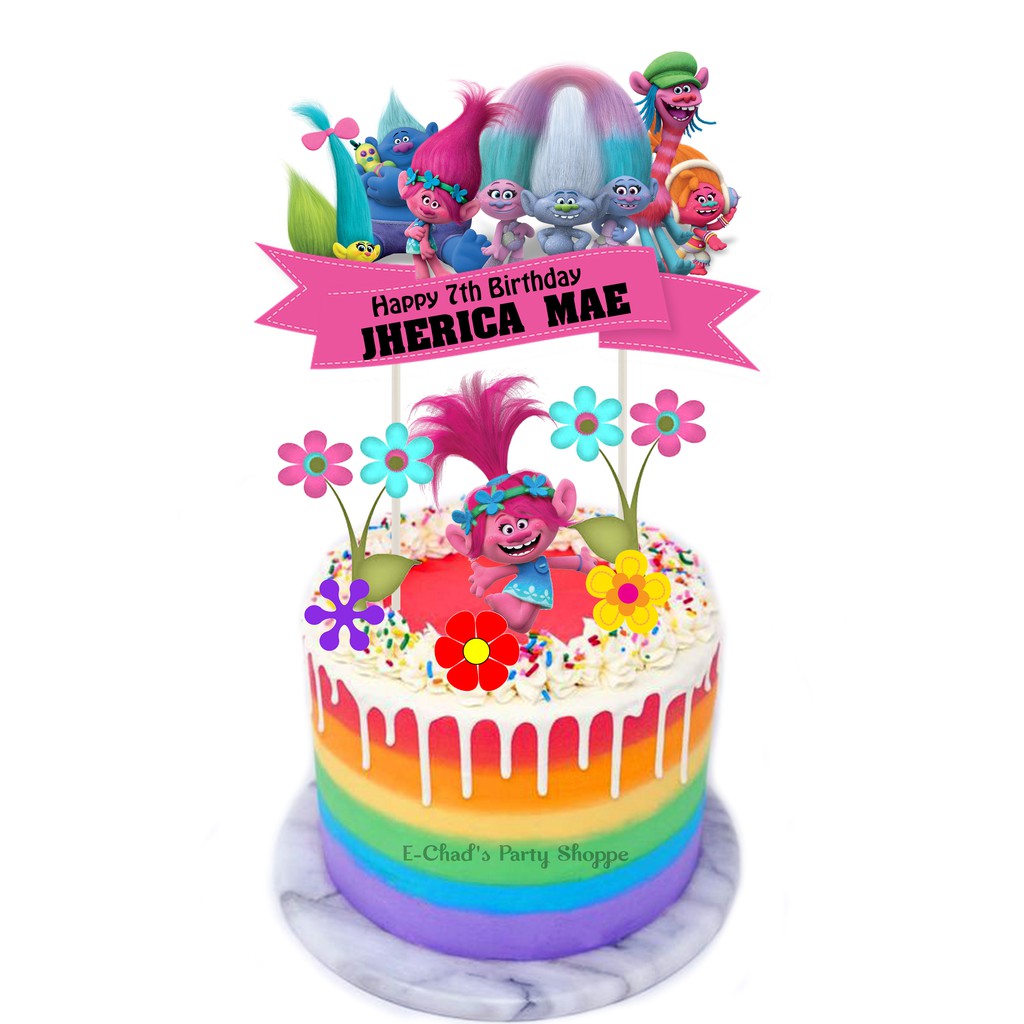 TROLLS Cake Topper Set (FREE Customize Name) | Shopee Philippines