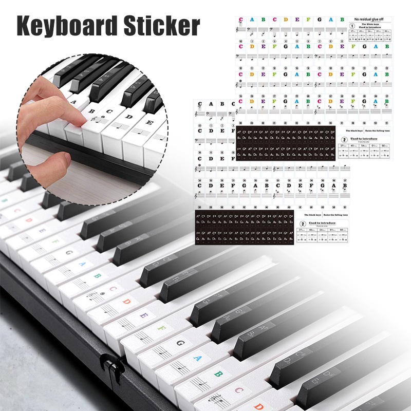 Piano Keyboard Stickers for 88/61 Key Removable Color Piano and