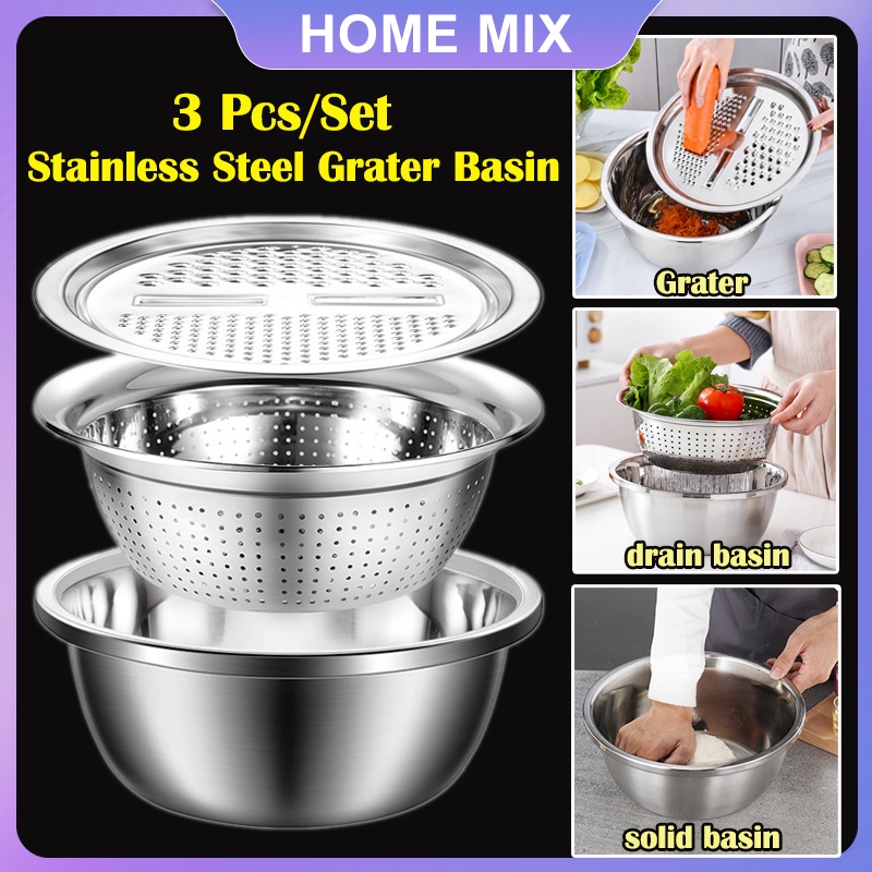 3pcs/set Stainless Steel Basin 3 in1 Multifunctional Thickening Grater ...