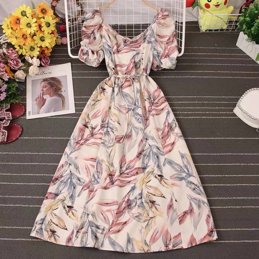 Summer dress for women casual korean lady formal dress for women floral short sleeve midi dresses Shopee Philippines