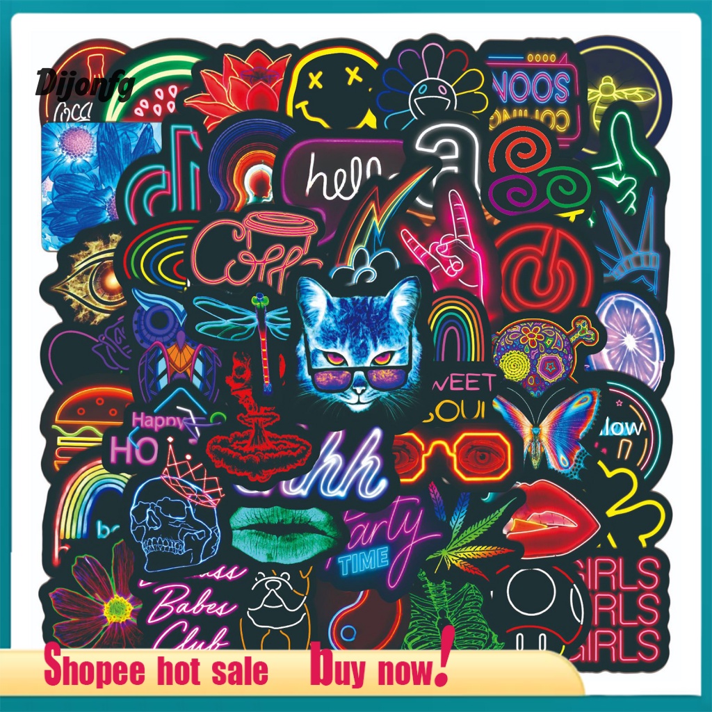 Dj 50Pcs/Set Stationery Stickers Neon Decals Decorative Water Bottle ...