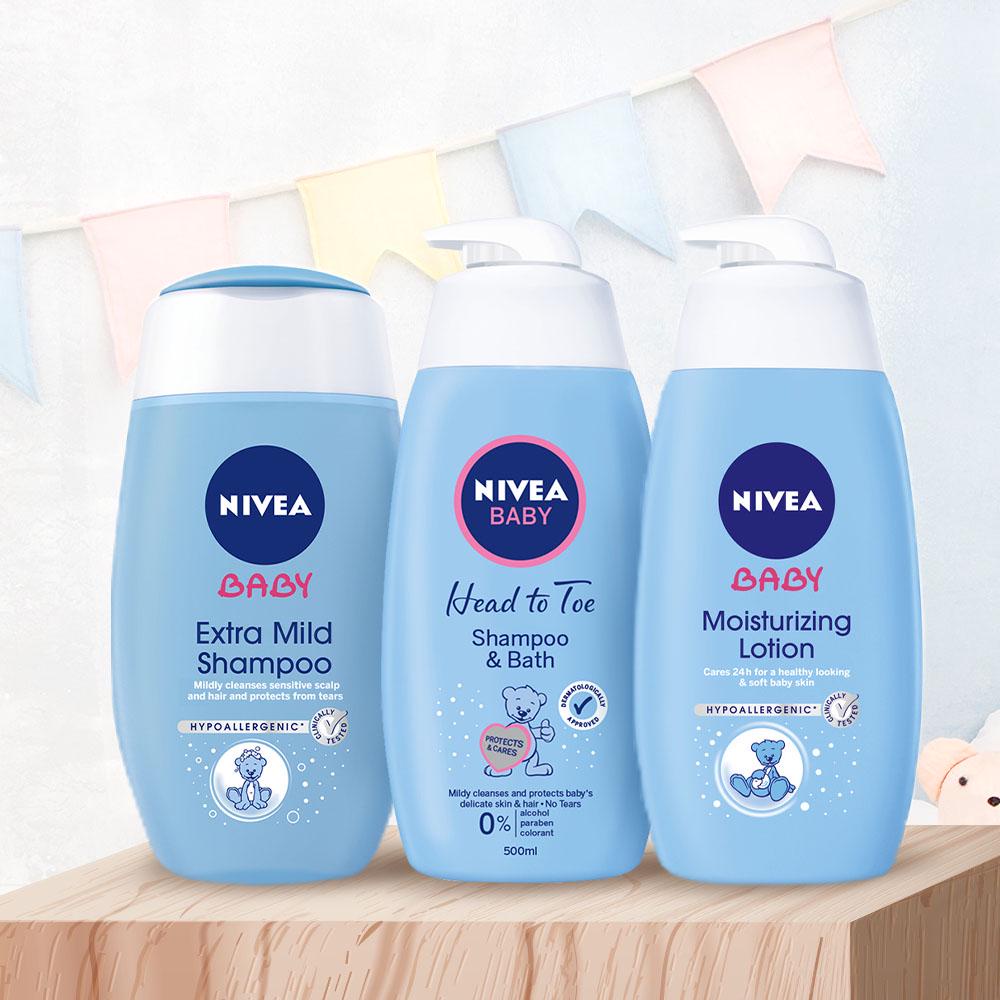 NIVEA Baby Hypoallergenic Moisturizing Lotion or Head to Toe Wash 500mL