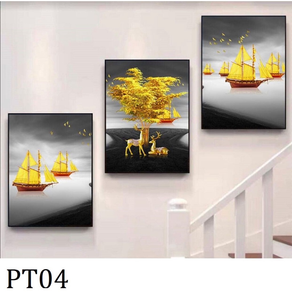 3 Pcs Per Set Home DIY Painting Deco Canvas Abstract Golden Mountain