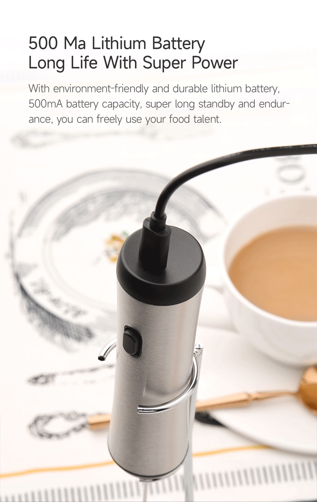 Cliton Electric Milk Frother with Stand Efficient Mixing Food Grade