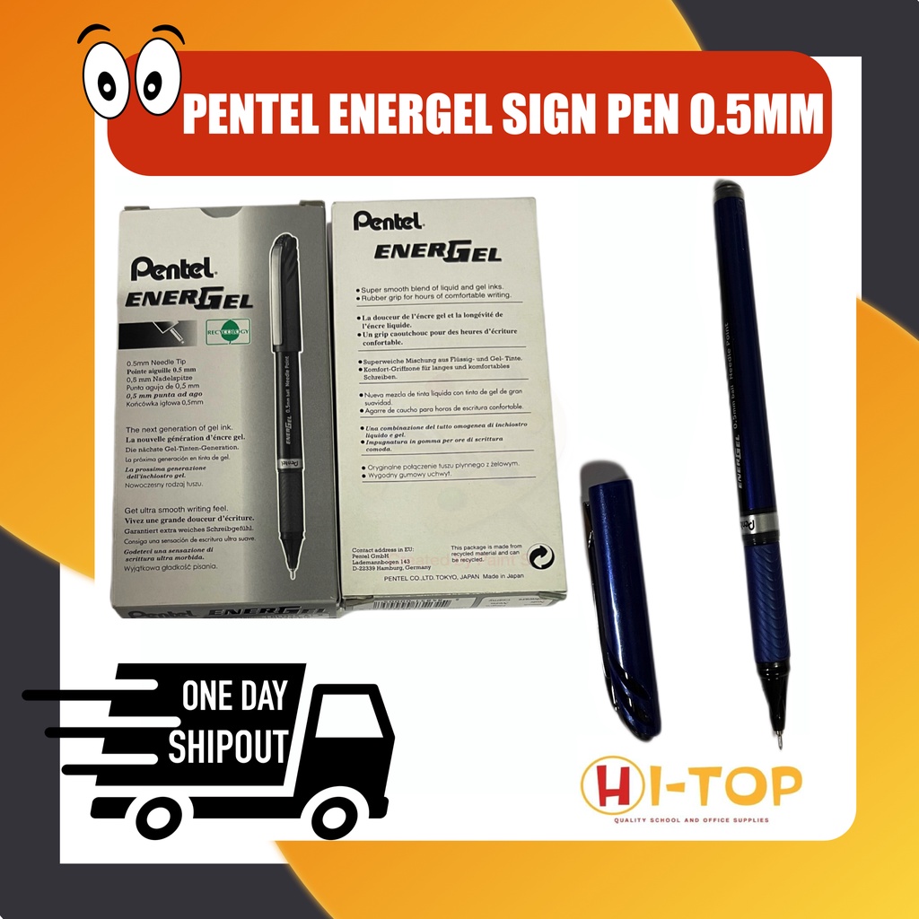 Pentel Energel Sign Pen, Euro Needle Tip Pen, 0.5mm Needle Tip, Rubber