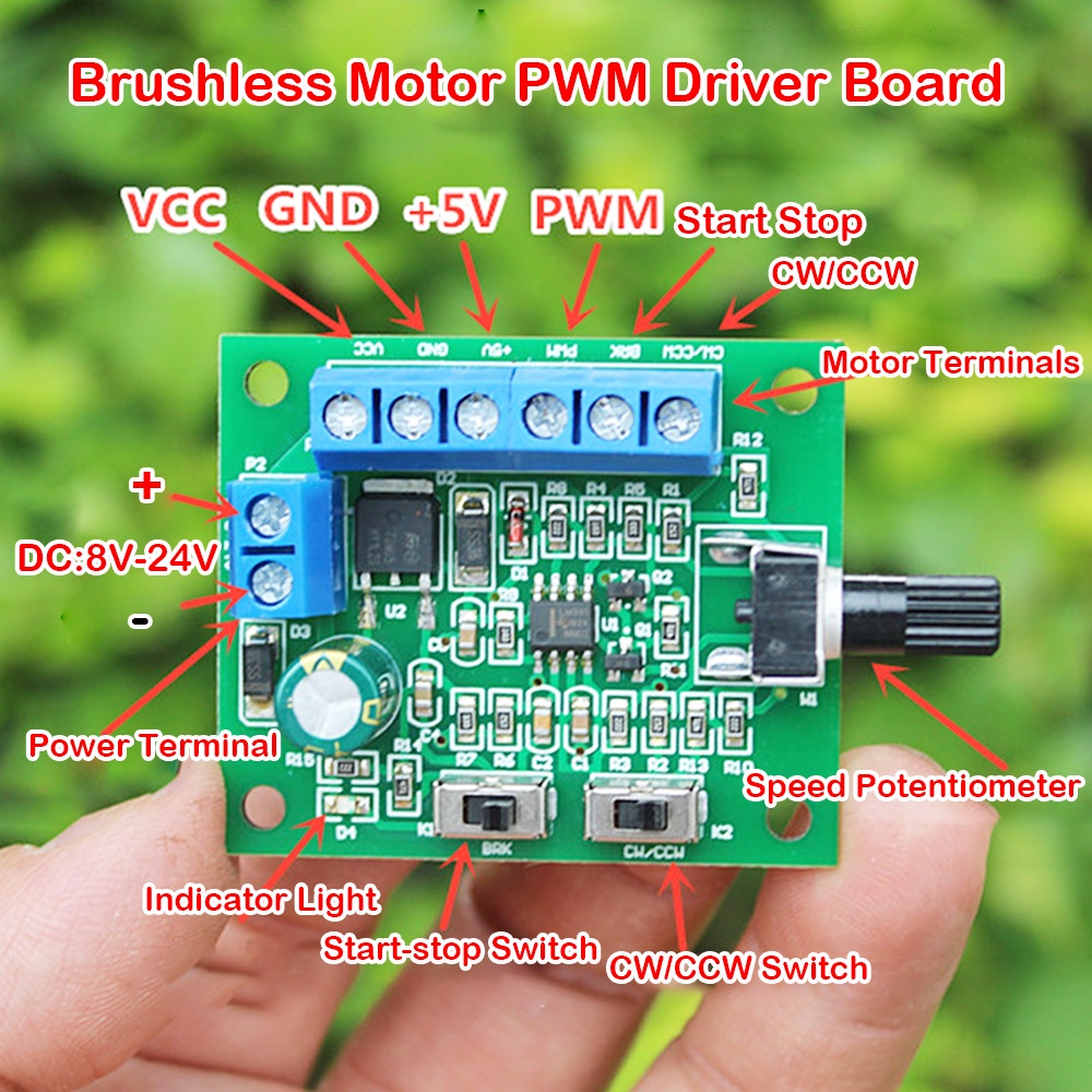 DC 8V-24V Brushless Motor Speed Control Board PWM Controller 18KHZ CW ...