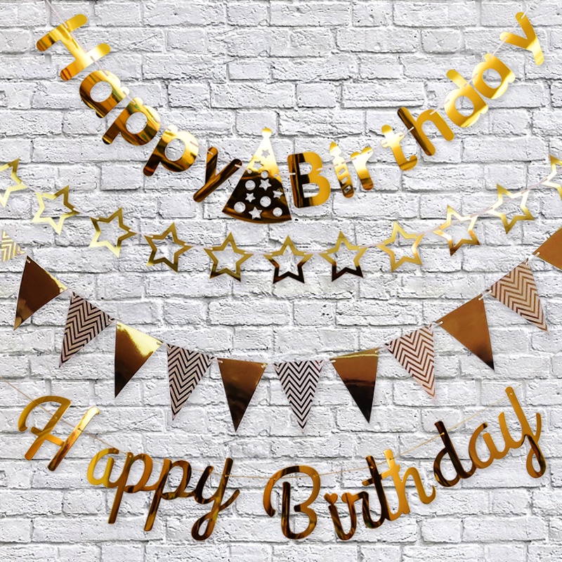 happy birthday bunting Happy Birthday banner Gold Rose Gold & Silver
