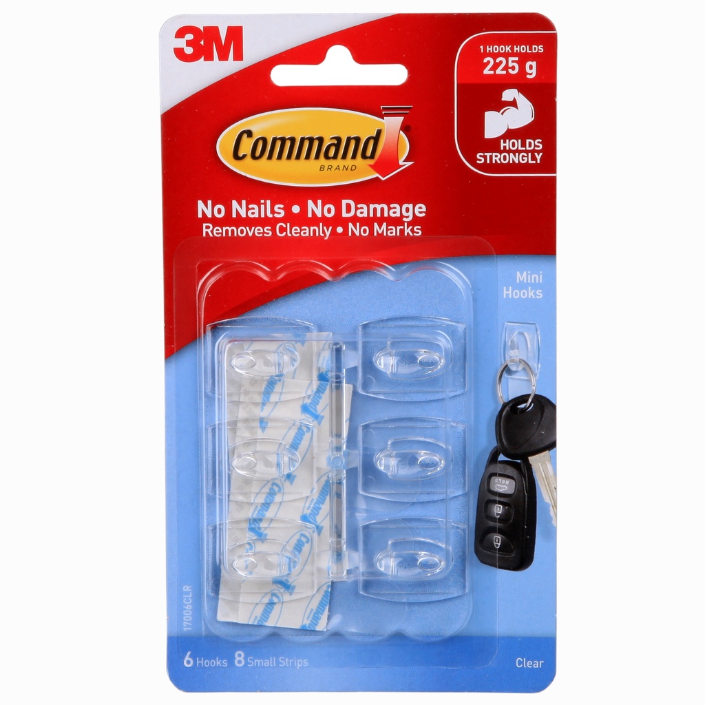 3M Command Clear Mini Hooks Damage-Free Hanging hook adhesive plastic hooks  clear with command clear strips