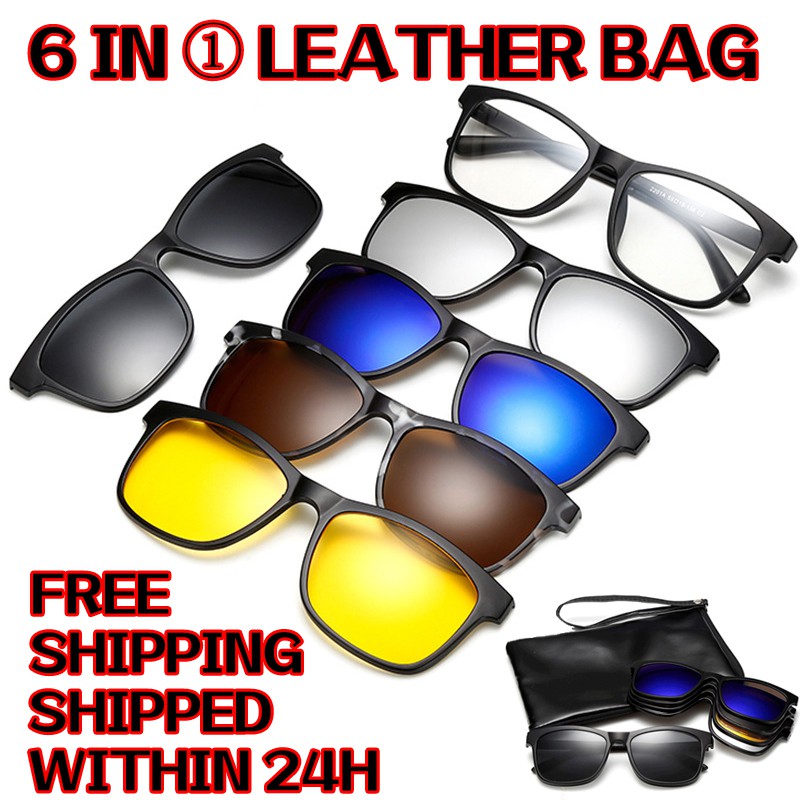 FREE SHIPPING 6 IN ONE Magnetic Clip On Polarized Sunglasses Shopee Philippines