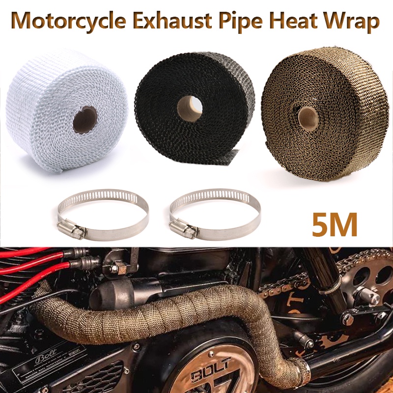 5M*5CM Motorcycle Exhaust Pipe Wrap Heat Insulation Tape Glass Fiber Heat Resistant Cloth
