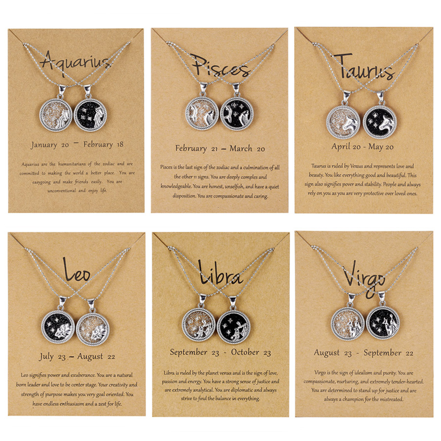 2Pcs/set Silver 12 Constellation Star Day & Night Zodiac Sign Couple ...