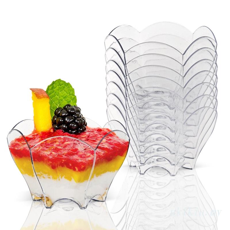 UKI 24x/Set Clear Ice Cream Dessert Bowls Flower Shape Cake Bowl Cups ...