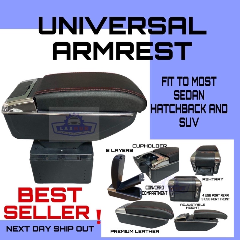 UNIVERSAL CAR ARMREST WITH 7 USB CHARGING PORT AND 2 LAYER LIFT TYPE