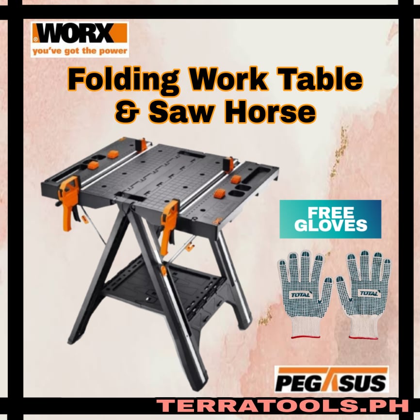 WORX PEGASUS FOLDING WORK TABLE SAWHORSE FREE GLOVES Shopee