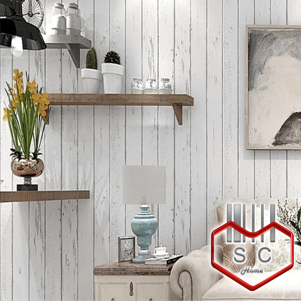 Wall Sticker White Wood Planks Series 45cmX10m Self Adhesive 3D