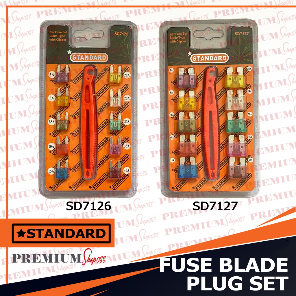 Standard Car Fuse Blade Plug Mini Set with Clipper SD7126 SD7127 Fuses ...