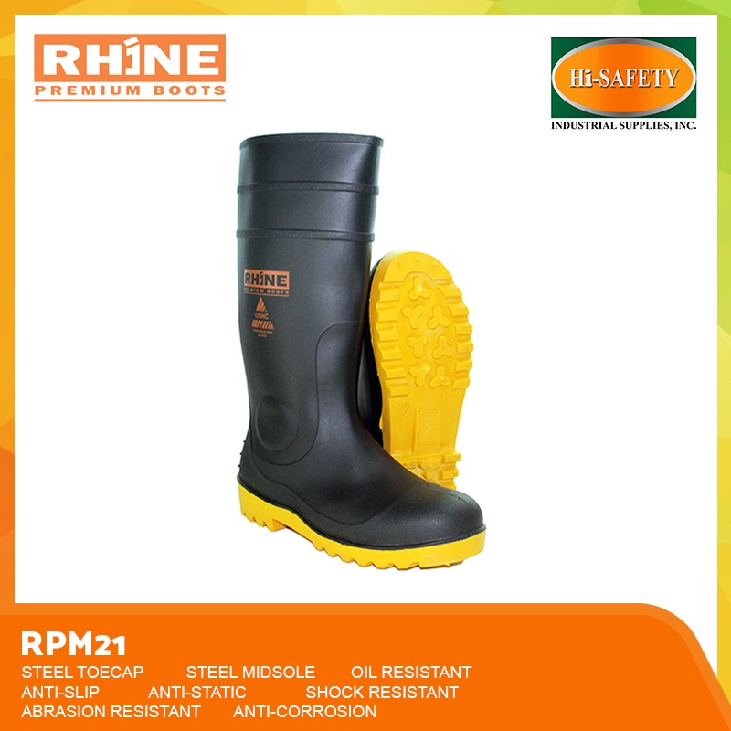 RHINE RPM21 Premium PVC Boots w SteelToe and Steel MidSole Water Proof Heavy Duty Safety Rain boot Shopee Philippines