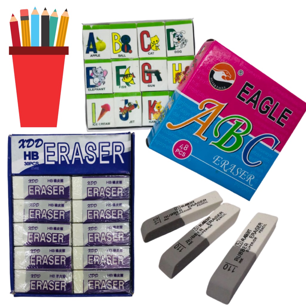 1 Box Rubber/Gum Eraser, Pencil Eraser Black and White Eraser ABC ...