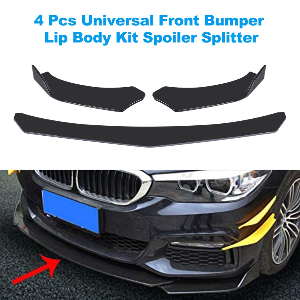 4 Pieces Car Front Bumper Lip Body Kit Spoiler Splitter Abs Bumper Canard Lip Splitter Universal