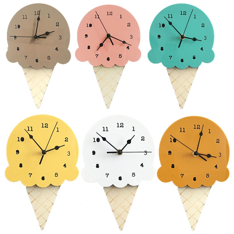 28X16cm INS Nordic Style Ice Cream Wall Clocks Cartoon Mute Watch Wall ...