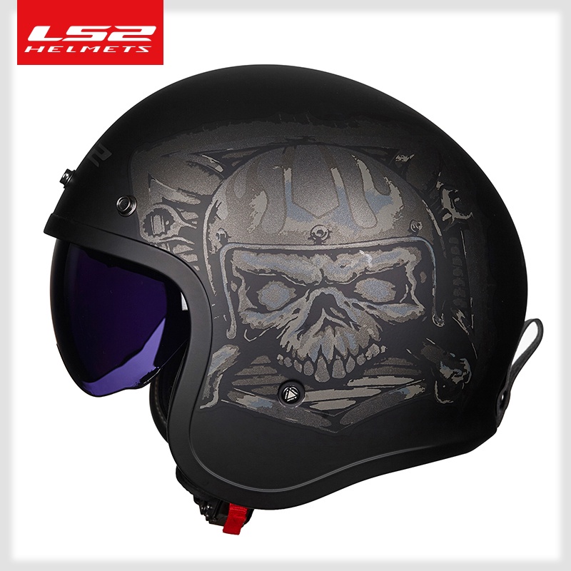 LS2 OF599 Retro Open Face Motorcycle Helmet With Flip Up Visor And