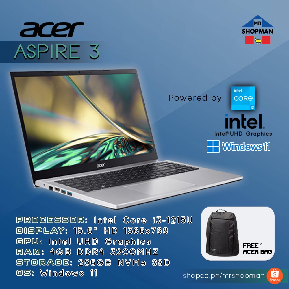 Acer Aspire 3 Intel Core I3 1215u 15 6 1080p Fhd 4gb Ddr4 256gb