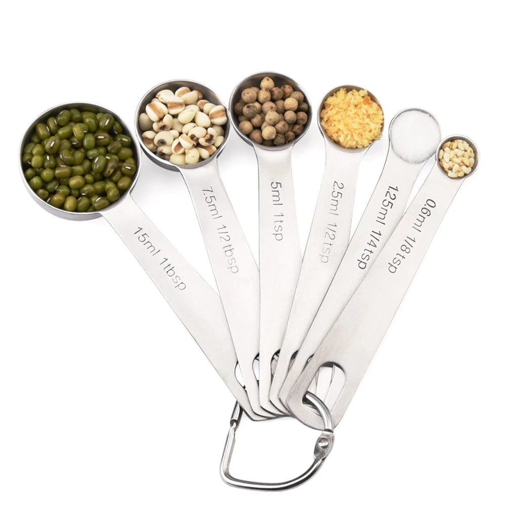 Stainless Steel 6 PCS Measuring Spoon Kit Kitchen Baking Coffee Tea
