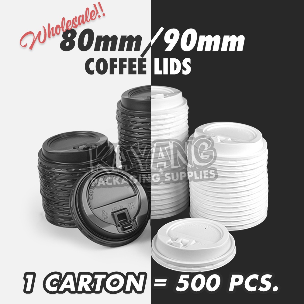 [500 pcs] 80mm/90mm BLACK Coffee Lids - LIDS ONLY for 8oz, 12oz, 16oz ...