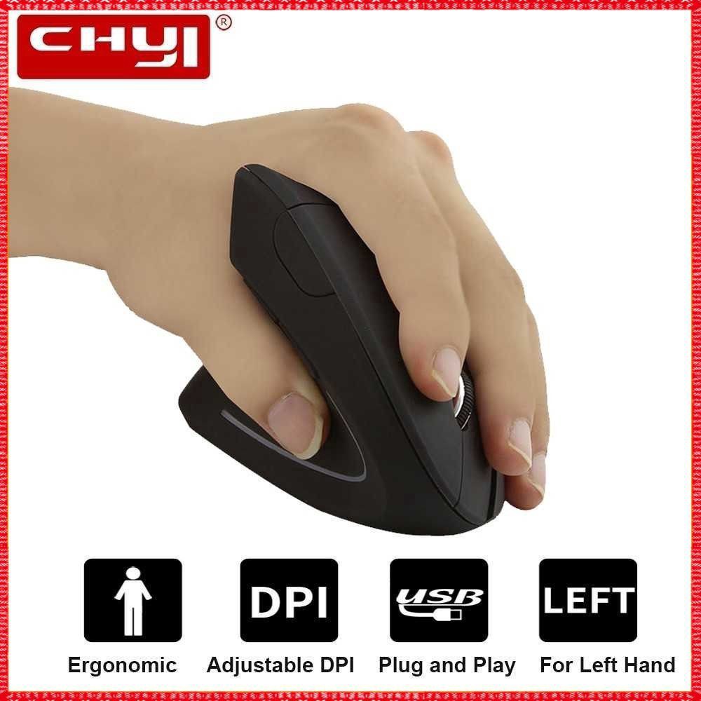 CHYI Left Handed Vertical Wireless Ergonomic Mouse 2.4Ghz Optical USB Computer Mouse Left Hand 6
