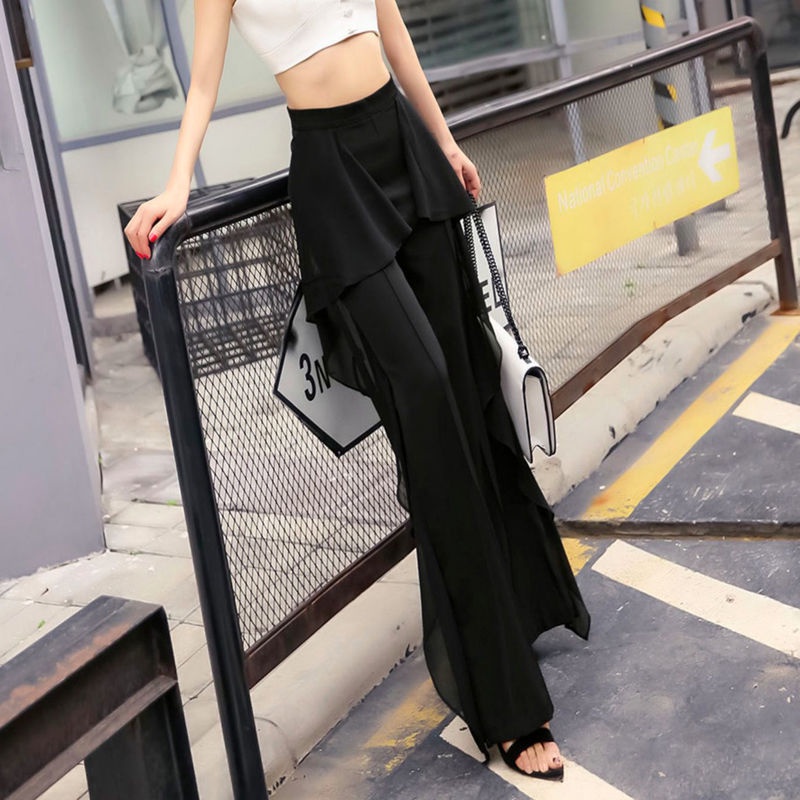 Chiffon Flared Pants Women Long Flare Leggings Sexy Palazzo Wide Leg ...