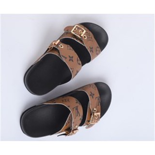 lv Double buckle Louis Vuitton Printed Strap Slide Sandals for