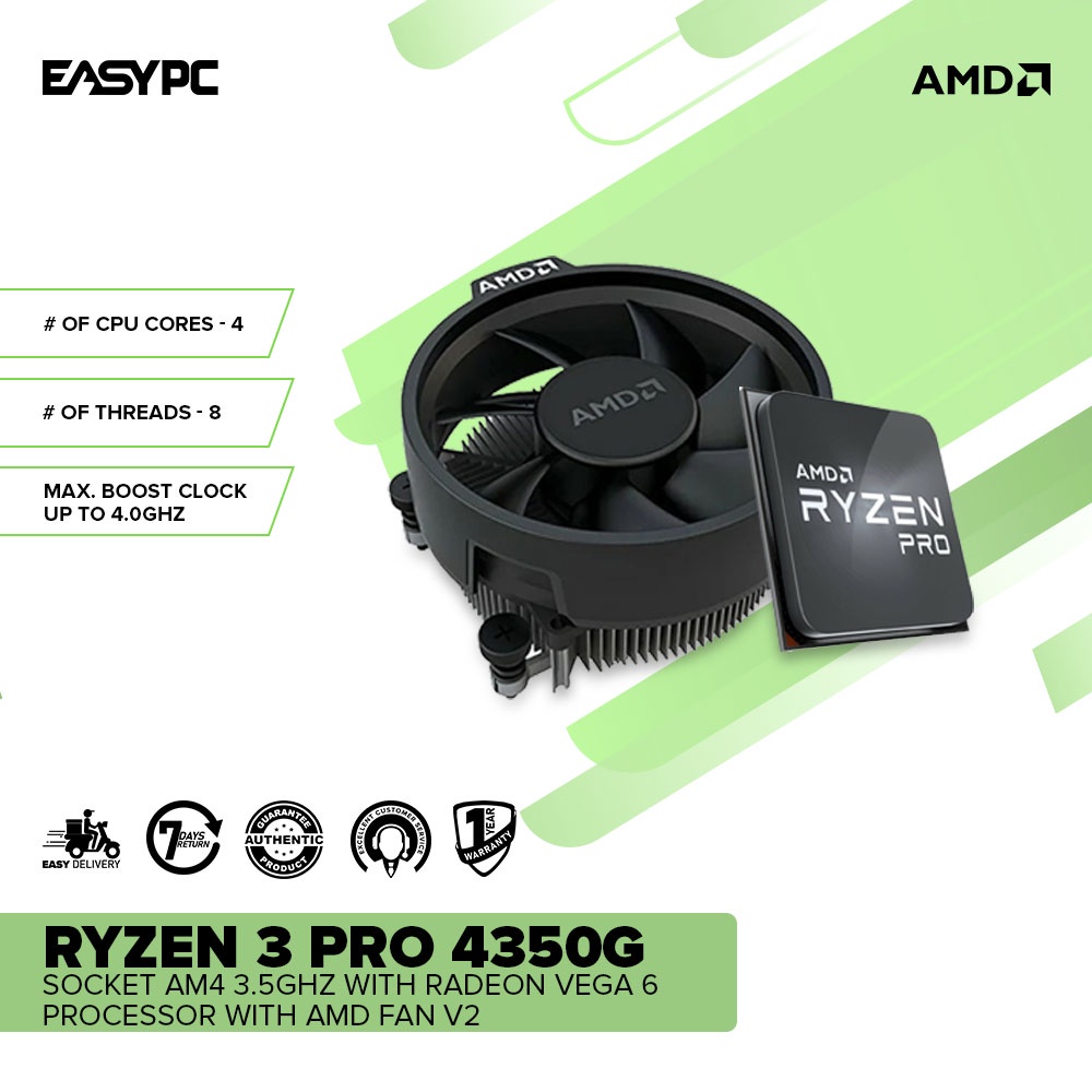 EasyPC AMD Ryzen Pro 4350G Socket Desktop Processor Am4 with  Wraith Stealth Cooler MPK