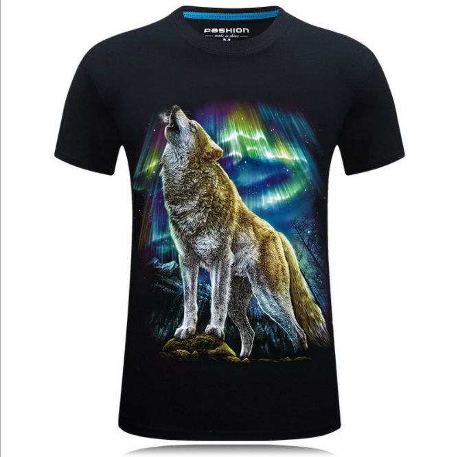 Black 3D Print Colorful Wolf T-Shirts Domineering Men‘’s Short Sleeve T ...