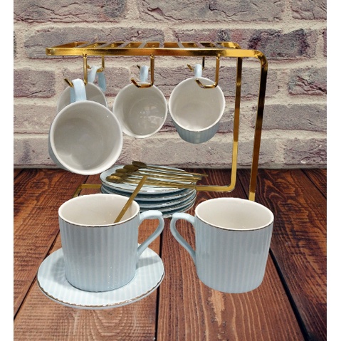 MB6806LB 6 Piece Cup & Saucer Set with Stand Light Blue | Shopee ...