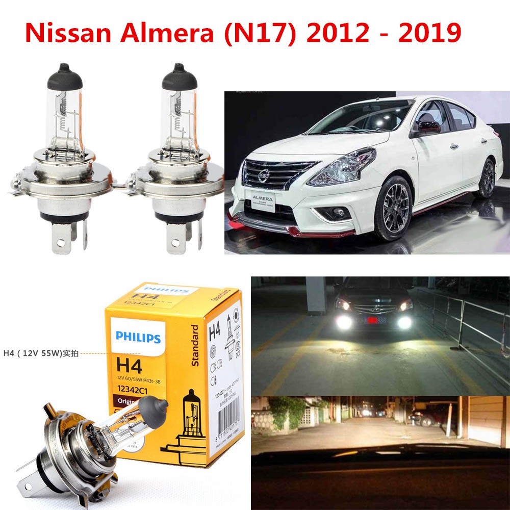 (2pcs) Philips Headlamp HeadLight H4 12V 60/55W Light Bulbs for Nissan Almera (N17) 2012 2019