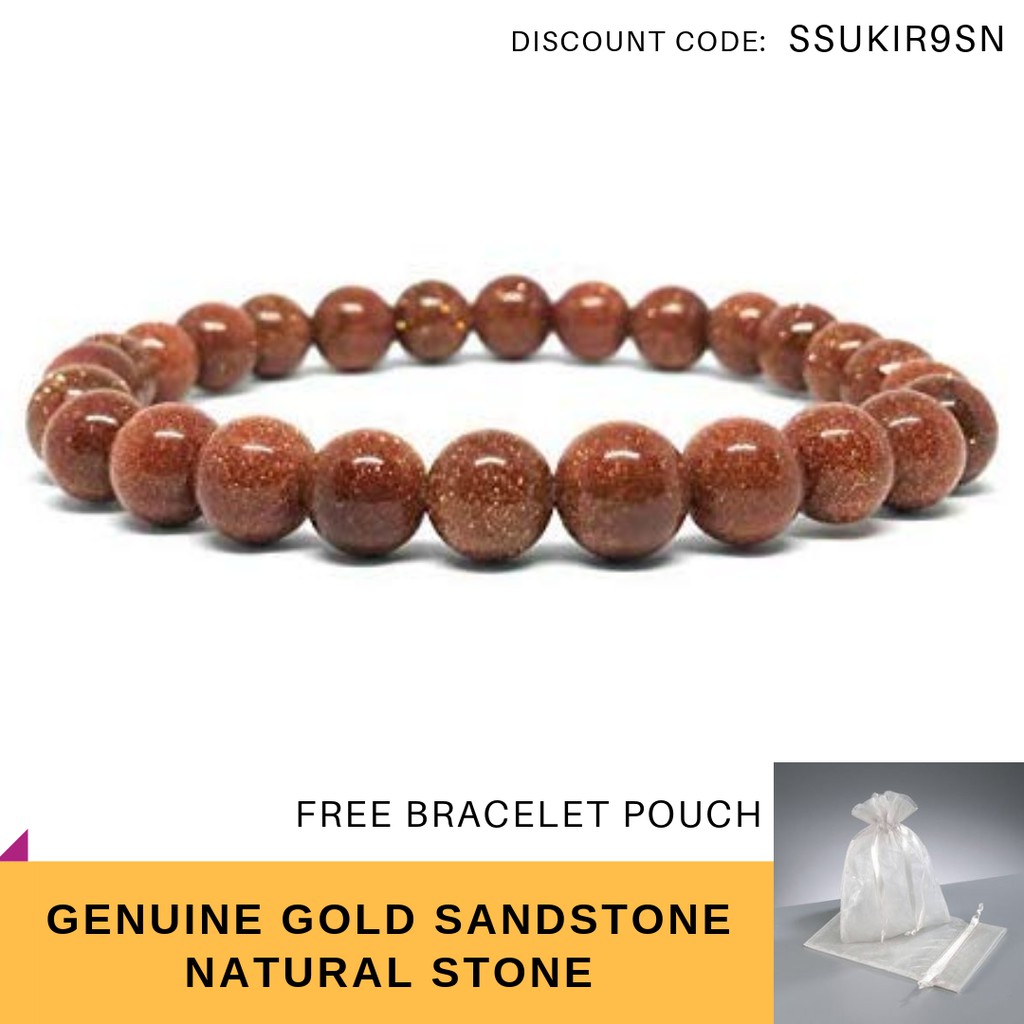 Gold Sandstone Bracelet (8mm Semi Precious Stone) Free Jewelry Pouch Shopee Philippines
