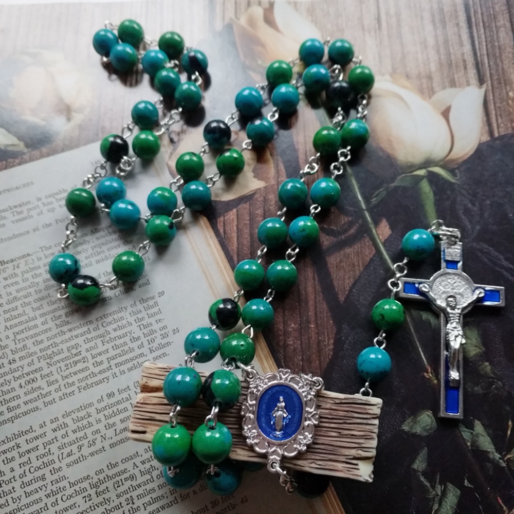 Church Prayer Chaplet Natural Phoenix Stone Beads Chain Our Lady Medal ...