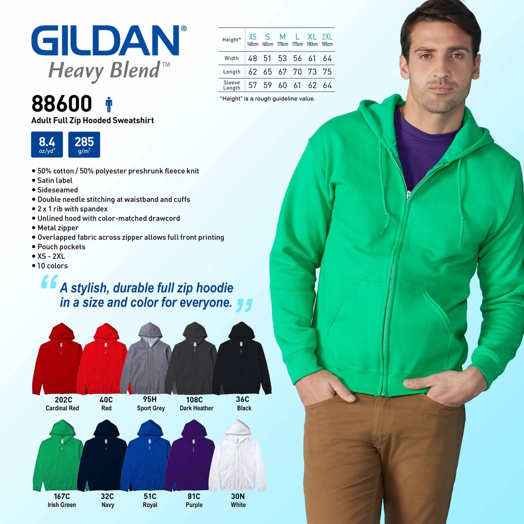 GILDAN 88600 HOODED FULL ZIP SWEATSHIRT | Shopee Philippines