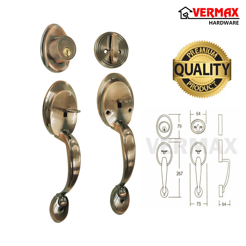 home lifeGripset Main Entrance Door Lock Modern / Entrance Door Handle Lock / Pintu Depan JTC