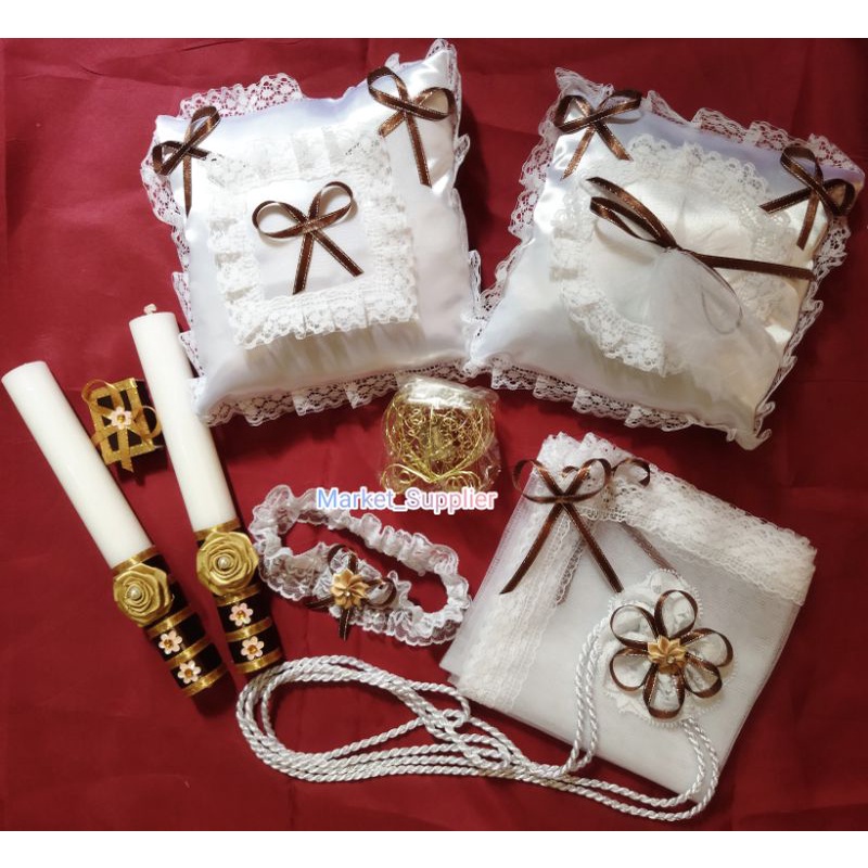 WEDDING ORDINARY SET WITH MOTIF (Pillow,Aras,Candle,Garter,cord,veil